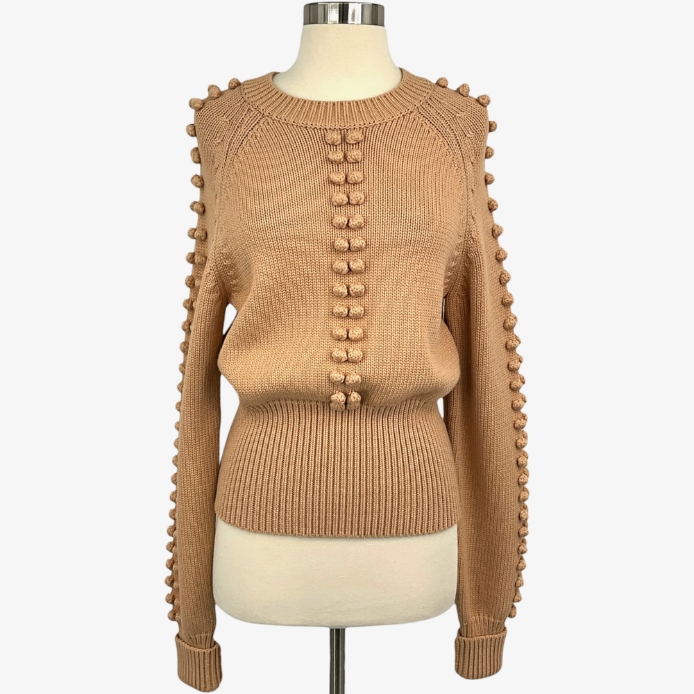 Chloe Sweater Womens Small Sandy Beige Bobble Knit Crew Neck Pullover